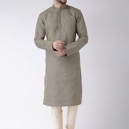 TABARD Men Black & Beige Jacquard Self Design Kurta with Churidar-picture-34