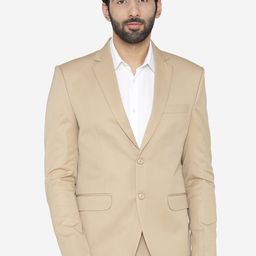 Wintage Men Beige Solid Tailored Fit Single-Breasted Formal Blazer-image-3