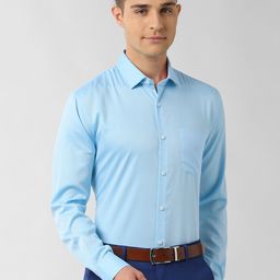 Peter England Elite Men Blue & White Slim Fit Self Design Formal Shirt-image-57
