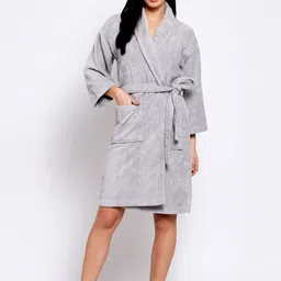 MYTRIDENT Women Silver-Coloured Solid Bath Robe-image-41