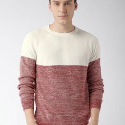 Celio Men Red & White Colourblocked Pullover-picture-6