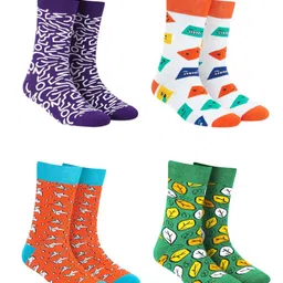 Dynamocks Unisex Pack of 4 Multicoloured Patterned Calf-Length Socks-image-95