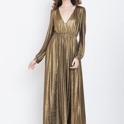 DODO & MOA Women Gold-Toned Solid Shimmery Maxi Dress-image-27