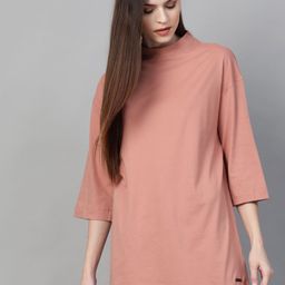 Roadster Women Rose High Neck Oversized Longline T-shirt-image-64