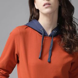 Roadster Women Rust Orange Solid Hooded Sweatshirt-picture-12