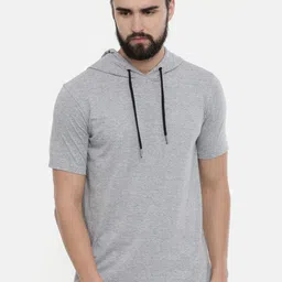 Bushirt Men Grey Melange Solid Hood T-shirt-image-0