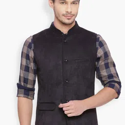 Basics Men Black Solid Slim Fit Nehru Jacket-57