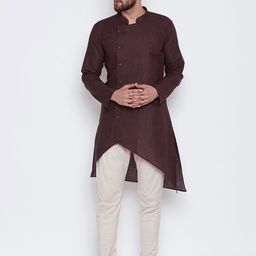 even Men Maroon & Off White Solid Kurta with Pyjamas-picture-3