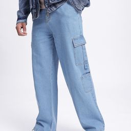glitchez Men Effortless Charm Mid-Rise Pure Cotton Relaxed Fit Cargo-Style Jeans-picture-8