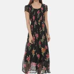 Souchii Women Black Printed Fit and Flare Dress-38