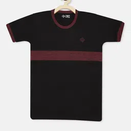 CHIMPRALA Boys Black & Maroon Striped Round Neck T-shirt-image-81