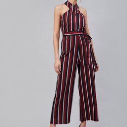 RARE Women Maroon & Navy Blue Striped Basic Jumpsuit-image-57