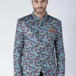 Hangup Men Multicolour Printed Regular Fit Bandhgala Blazer-2