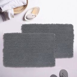 BIANCA Set Of 2 Grey Mushroom Texture Non-Slip Shaggy Bath Rugs-30