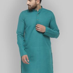 Jompers Men Sea Green Solid Straight Kurta-13