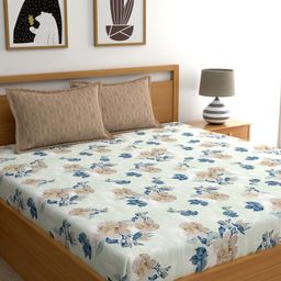Home Ecstasy Sea Green & Blue Floral 140 TC Cotton 1 Queen Bedsheet with 2 Pillow Covers-image-16