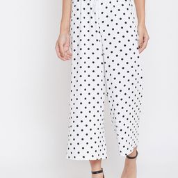 Crimsoune Club Women White & Black Cotton Polka Printed Loose Fit Parallel Trousers-picture-20