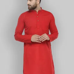 Jompers Men Red Solid Straight Kurta-55