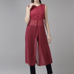 Aarika Women Pink Georgette Longline Top-picture-40