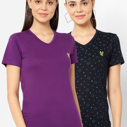 VIMAL JONNEY Women Pack Of 2 Printed V-Neck T-shirt-image-64