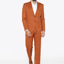 Wintage Men Orange Solid Single-Breasted Regular Fit Party Suit-9