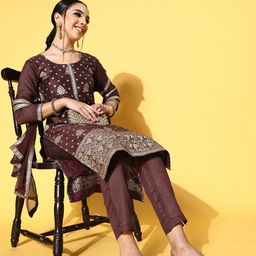 RAJGRANTH Women Woven Design Chanderi Silk Brocade Kurta Set-image-10