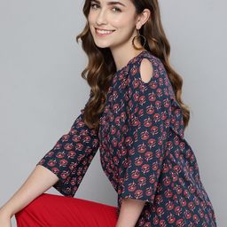 HERE&NOW Women Navy Blue & Maroon Printed Top-45