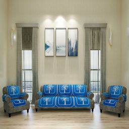 ROMEE Set of 12 Turquoise Blue & White Self-Design Sofa Cover-57