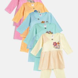 MANZON Girls Pack of 5 Dot & Floral Print Tunic with Leggings-41