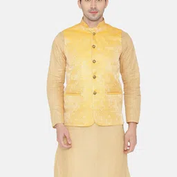 Wintage Men Yellow Woven Designed Nehru Jacket-33