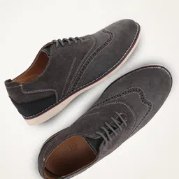 FAUSTO Men Grey Suede Leather Oxford Casual Shoes-image-72
