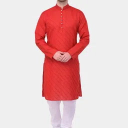 SG LEMAN Men Maroon Solid Kurta with Churidar-picture-42