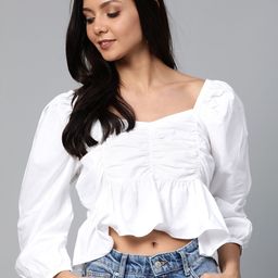 plusS Women White Solid A-Line Crop Pure Cotton Top-image-82