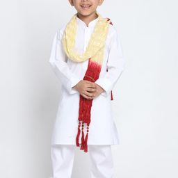 JBN Creation Boys White Solid Cotton Kurta with Pyjamas & Dupatta-23