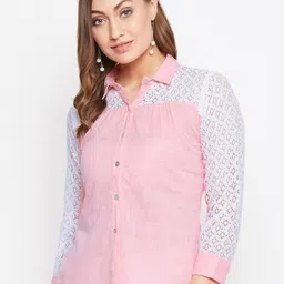 WineRed Women Pink Self Design Shirt Style Top-picture-14