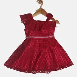 Peppermint Girls Maroon Self Design Fit and Flare Dress-image-93