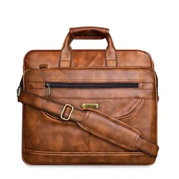 LOREM Unisex Tan Textured Laptop Bag-image-77