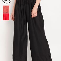 TAG 7 Women Pack of 3 Solid Wide Leg Palazzos-image-40
