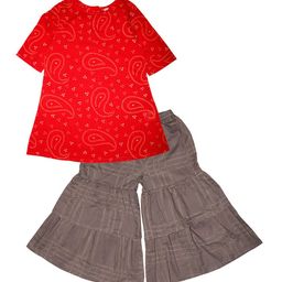 KiddoPanti Girls Red Bandhani Printed Regular A-Line Pure Cotton Kurti with Sharara-picture-13