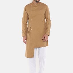 Freehand by The Indian Garage Co Men Khaki Brown Solid Straight Kurta-image-71