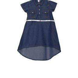 StyleStone Girls Blue Solid A-Line Denim Dress-image-3
