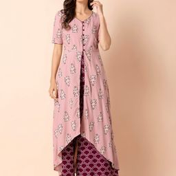 INDYA Pink & Maroon Printed Layered Jumpsuit-54