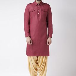 KISAH Men Maroon Solid Pathani Kurta-image-52