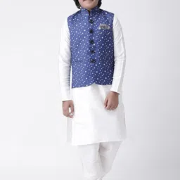 Hangup Boys White & Blue Solid Kurta with Churidar with Jacket-image-32