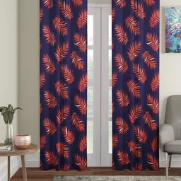 Cortina Navy blue & Orange Set of 2 Digital Printed Door Curtains-25