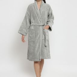 MYTRIDENT Unisex Grey Solid Bathrobe-98