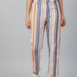 Marie Claire Women Multicoloured Regular Fit Striped Regular Trousers-image-9