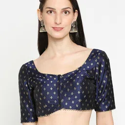SALWAR STUDIO Women Navy Blue Woven-Design Saree Blouse-image-64