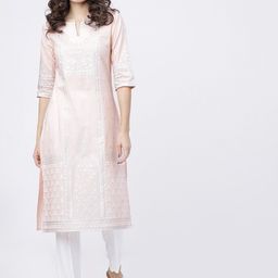 Vishudh Women Beige & Silver-Toned Ethnic Motifs Printed Straight Kurta-picture-15