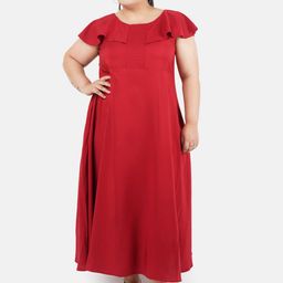 Indietoga Women Maroon Solid Plus Size Maxi Dress-20